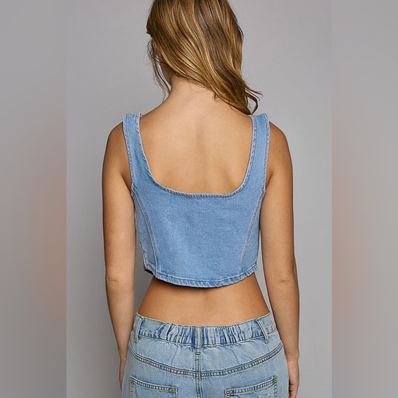 Rhinestone Denim Corset Tank Top - POL - Picture 4 of 5